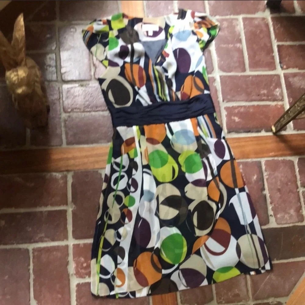 Anthropologie Faux Wrap Dress - Moulinette Soeurs - Geometric Circles - Size 2 - Picture 2 of 7